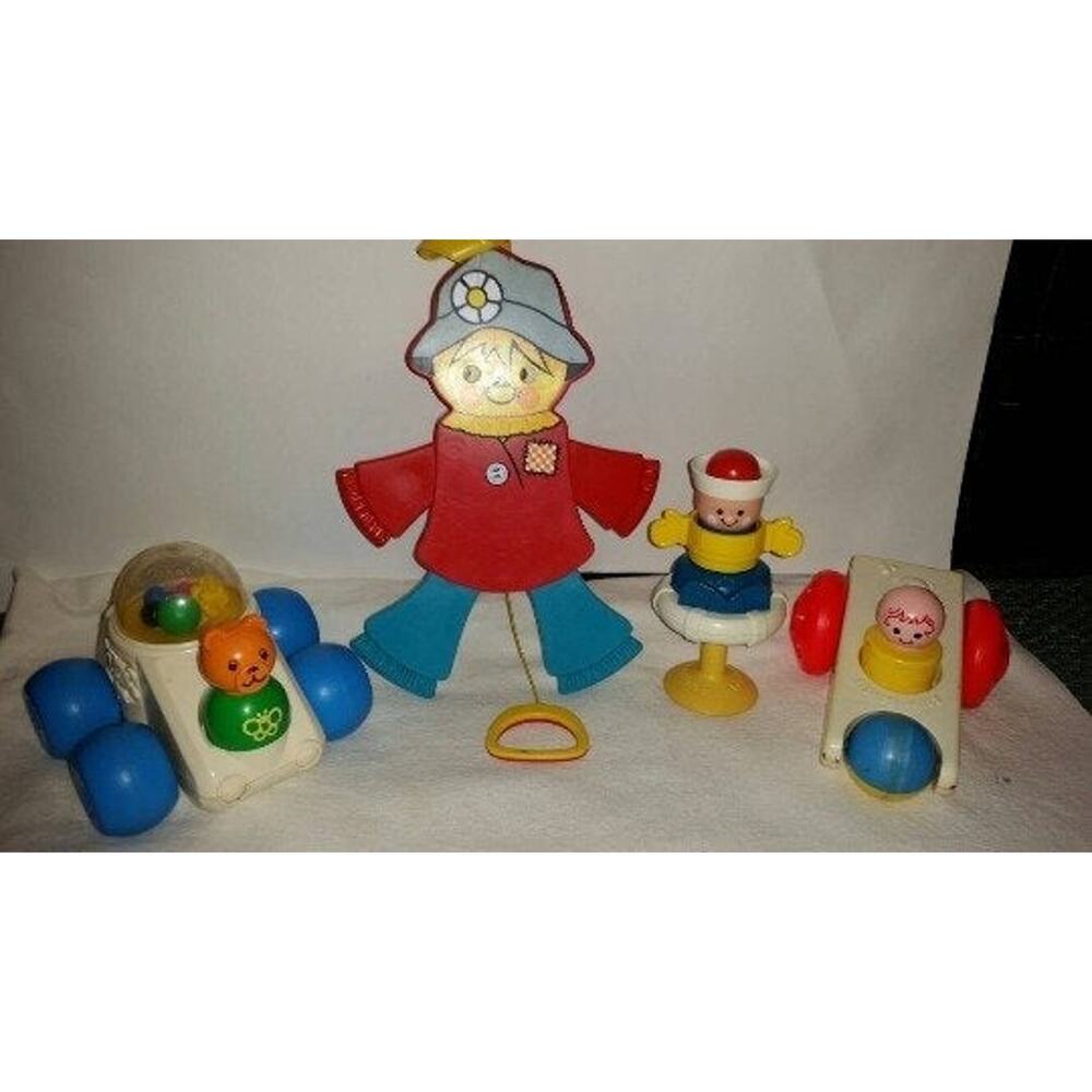 Lot Vintage Fisher Price Pull Toys Rattles Baby Little People Nice Poppity Car